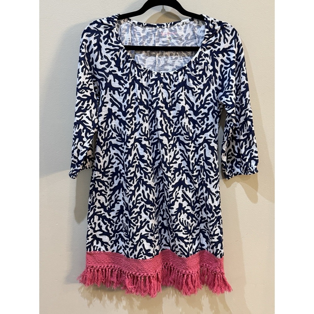LILLY PULITZER Popover Tropical Floral Tunic Fringe Cover Up Size XS Dress